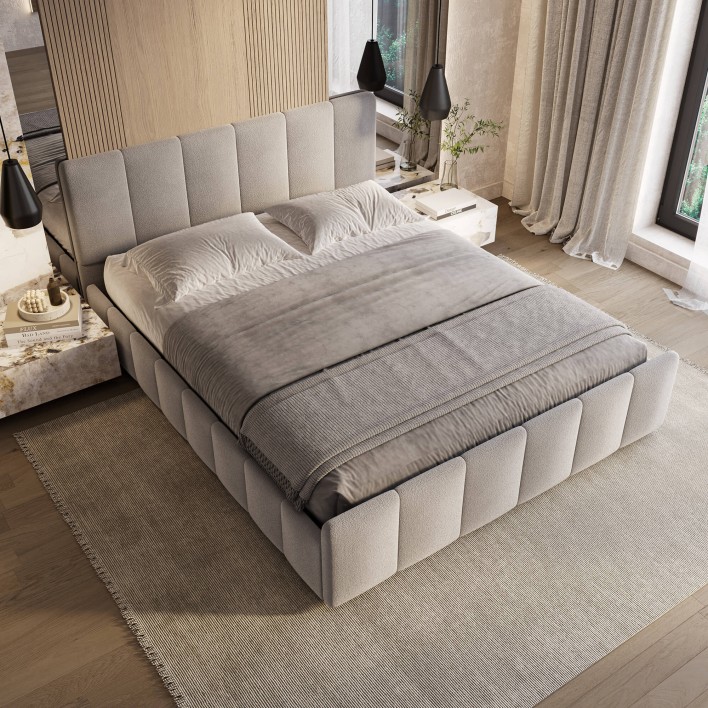 Łóżko tapicerowane z pojemnikiem SFG0166 | Welur | Beż #3
