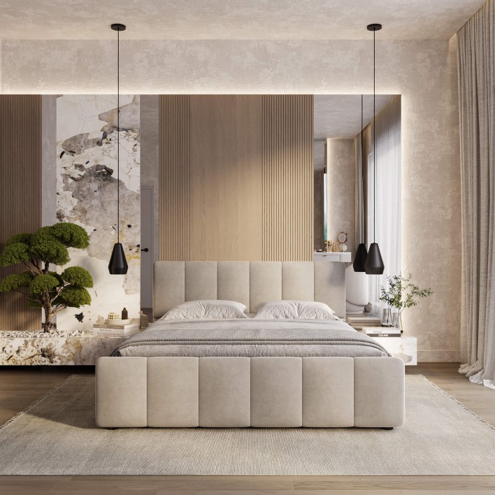 Łóżko tapicerowane z pojemnikiem SFG0166 | Welur | Ciemny beż #6