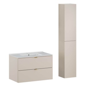 Zestaw meblowy 80cm z umywalką meblową Lava i szafką wysoką | Kolekcja Dalia Cashmere | Kaszmirowy Mat 