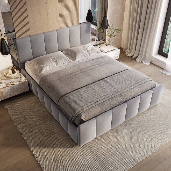 Łóżko tapicerowane z pojemnikiem SFG0166 | Welur | Szary