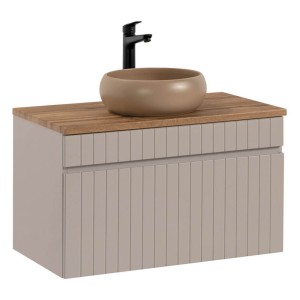 Zestaw meblowy 80cm z blatem i umywalką nablatową Wiki | Kolekcja Iconic Cashmere | Kaszmirowy Mat, Dąb Coast Evoke 