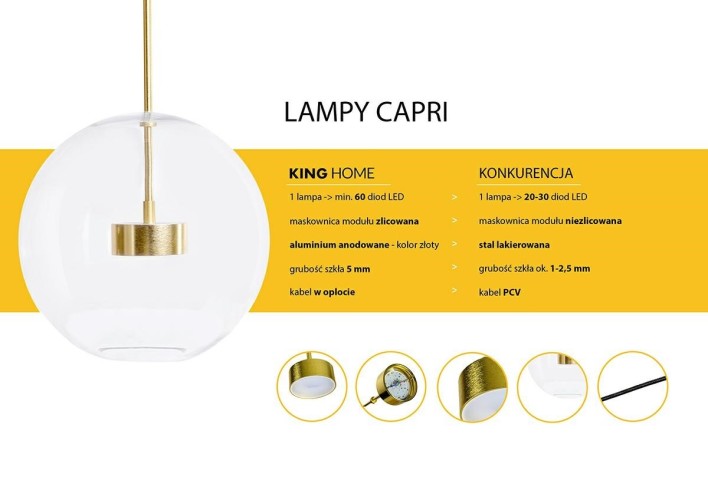 MOOSEE Lampa wisząca CAPRI DISC 5 złota   - 300 LED, aluminium, szkło