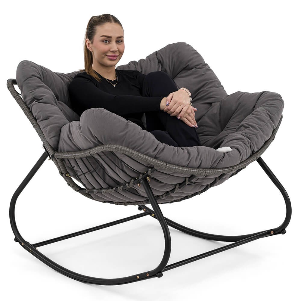 Ogrodowy fotel bujany technorattan Szary poduszki szary | OUTLET