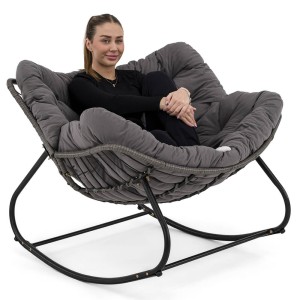 Ogrodowy fotel bujany technorattan Szary poduszki szary | OUTLET
