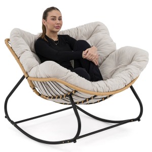 Ogrodowy fotel bujany technorattan BOHO poduszki beżowe | OUTLET