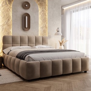 Łóżko tapicerowane z pojemnikiem 4583G | 140x200 | Welur | Ciemny beż #10 | OUTLET
