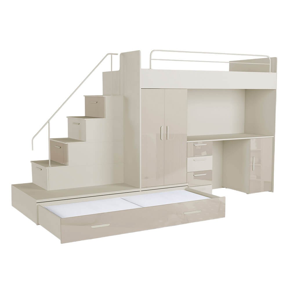 Meblościanka z biurkiem i 2 łóżkami Raj 5 | kaszmir-beż połysk