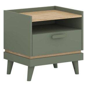 Szafka nocna SCANDI 1S | Zgaszona zieleń-dąb olejowany