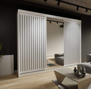 Szafa przesuwna ROYAL 250 | Biały + lamele szare