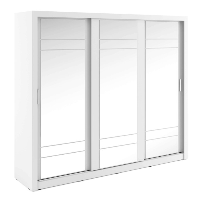 szafa przesuwna trzydrzwiowa biała z lustrem