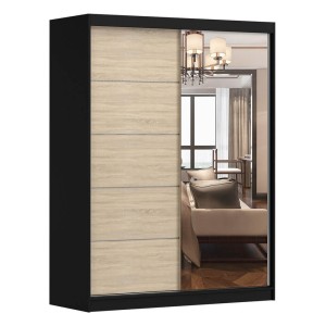 Szafa VISTA 05 | 150| Czarny, Dąb sonoma z lustrem
