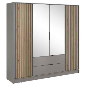 Szafa czterodrzwiowa z lustrem NELLY 4D | Szary | Lamele artisan