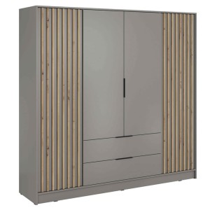 Szafa czterodrzwiowa NELLY 4D | Szary | Lamele artisan