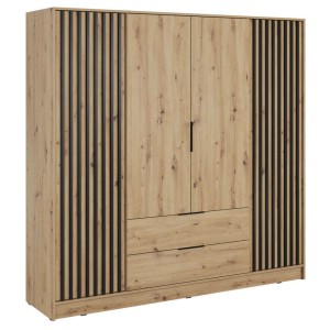 Szafa czterodrzwiowa NELLY 4D | Dąb artisan | Czarne lamele