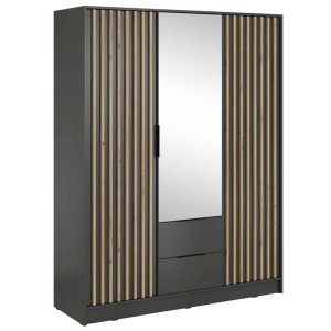 Szafa trzydrzwiowa z lustrem NELLY 3D | Grafitowy | Lamele artisan