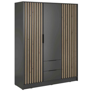 Szafa trzydrzwiowa NELLY 3D | Grafitowy | Lamele artisan