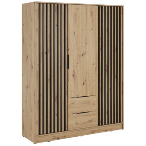 Szafa trzydrzwiowa NELLY 3D | Dąb artisan | Czarne lamele