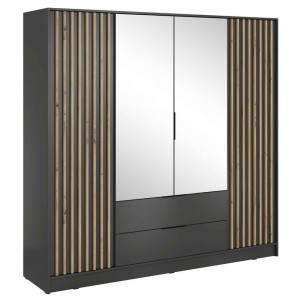 Szafa czterodrzwiowa z lustrem NELLY 4D | Grafitowy | Lamele artisan