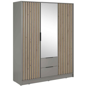 Szafa trzydrzwiowa z lustrem NELLY 3D | Szary | Lamele artisan
