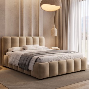 Łóżko tapicerowane z pojemnikiem 4578G | 140x200 | Welur | Beż #6 | OUTLET