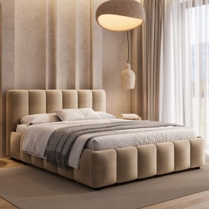 Łóżko tapicerowane z pojemnikiem 4578G | 160x200 | Welur | Beż #6 | OUTLET