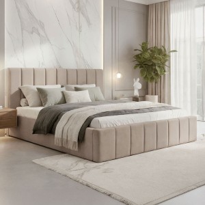 Łóżko tapicerowane SF1069 | 140x200 | Welur | Ciemny beż 
