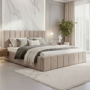 Łóżko tapicerowane SF1069 | 180x200 | Welur | Ciemny beż