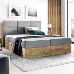 Łóżko kontynentalne z pojemnikiem WOOD2, materac | 140x200 | Kolor do wyboru