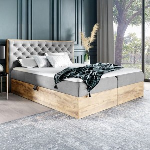 Łóżko kontynentalne z pojemnikiem WOOD3, materac | 140x200 | Kolor do wyboru