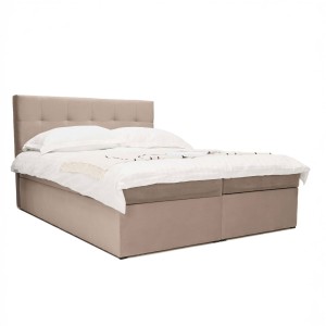 Łóżko kontynentalne z pojemnikiem CORA | 140x200 | Ciemny beżowy | Topper