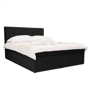 Łóżko kontynentalne z pojemnikiem CORA | 140x200 | Czarny | Topper