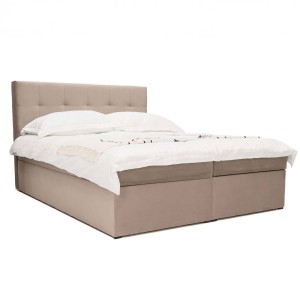 Łóżko kontynentalne z pojemnikiem CORA | 160x200 | Ciemny beżowy | Topper