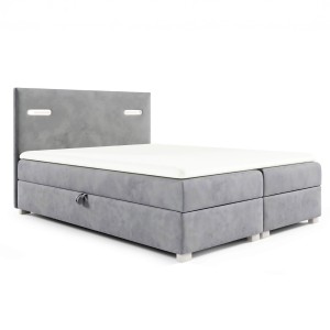 Łóżko kontynentalne z pojemnikiem i topperem LARA | 200x200 | Oświetlenie LED | Kolor do wyboru