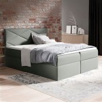 Łóżko kontynentalne z pojemnikiem SERGIO, materac, topper | 200x200 | Kolor do wyboru