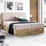 Łóżko kontynentalne z pojemnikiem WOOD2, materac | 200x200 | Kolor do wyboru