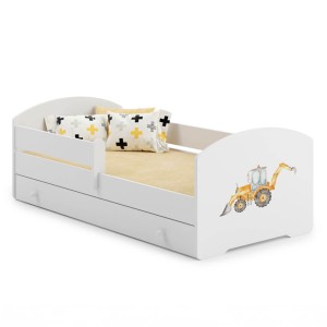 Łóżko dziecięce LUK z szufladą i barierką 80x160 Żółta koparka