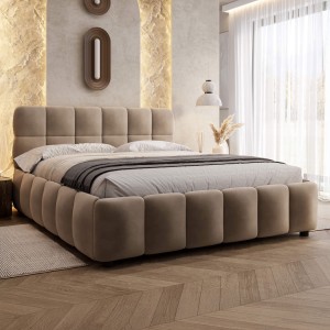 Łóżko tapicerowane z pojemnikiem 4583G | 160x200 | Welur | Ciemny beż #10 | OUTLET
