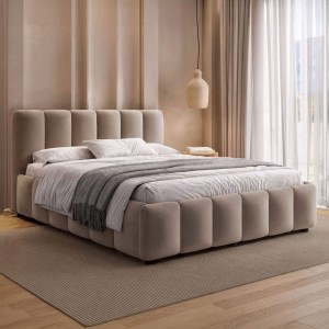 Łóżko tapicerowane z pojemnikiem 4578G | 160x200 | Welur | Ciemny Beż #10 | OUTLET