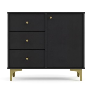 Komoda TOKYO 1 1F3S | Typ 814 | Czarny grafit | Złote nogi