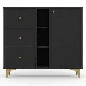 Komoda TOKYO 1 1F3S | Typ 824 | Czarny grafit | Złote nogi