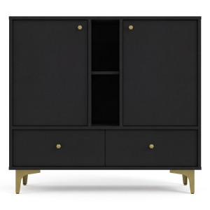 Komoda TOKYO 1 2F2S | Typ 825 | Czarny grafit | Złote nogi