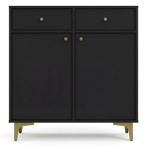 Komoda TOKYO 1 2F2S | Typ 826 |Czarny grafit | Złote nogi
