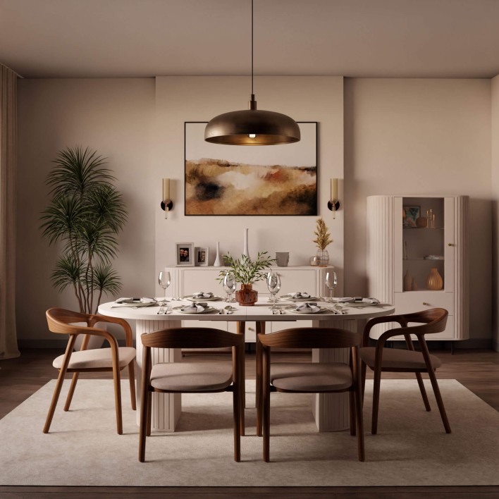 Stół OVALIO Beż piaskowy Rozłożony Aranżacja.jpg