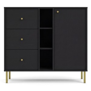 Komoda TOKYO 2 1F3S | Typ 824 | Czarny grafit | Złote nogi proste