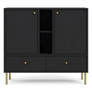 Komoda TOKYO 2 2F2S | Typ 825 | Czarny grafit | Złote nogi proste
