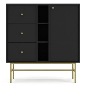 Komoda TOKYO 3 1F3S | Typ 824 | Czarny grafit | Złoty stelaż