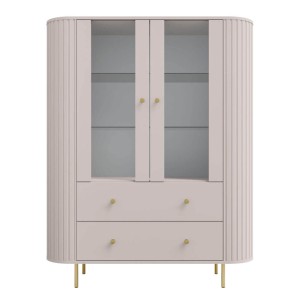 Witryna OVALIO 2F2S (122) | Beż piaskowy | Złote nogi