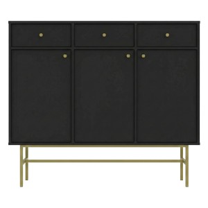 Komoda TOKYO 3 3F3S | Typ 827 | Czarny grafit | Złoty stelaż