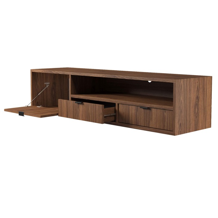 Szafka RTV wisząca 150 Warmia Walnut Otwarte Bok.jpg