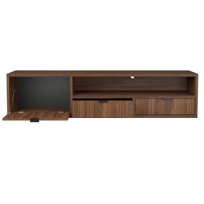 Szafka RTV wisząca 150 Warmia Walnut Otwarte.jpg